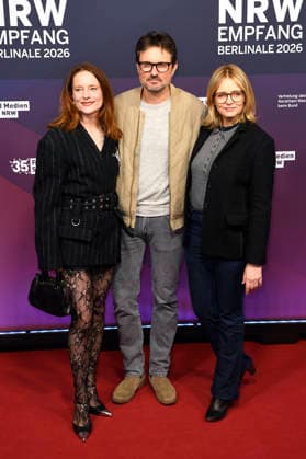 Anne Ratte Polle, Simon Verhoeven and Laura Tonke at the 23 NRW Reception of the State of NRW and the Film und Medienstiftung NRW as part of the Berlinale 2026 at the Representation of the State of North Rhine-Westphalia Berlin, 15 02 2026 Foto:xC.xNiehausx xFuturexImagex nrw_6216