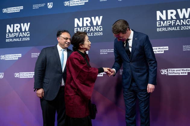 23 NRW Reception, Berlinale 23 NRW Reception, Berlinale, State Representation, Berlin, Hendrik Wüst, Minister President, North Rhine-Westphalia, Walid Nakschbandi, Managing Director, Film und Medienstiftung NRW, Shino Mitsuko, Ambassador, Japan Berlin Berlin GER