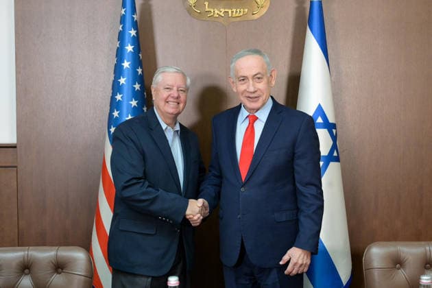 February 16, 2026, Jerusalem, Israel: Israeli Prime Minister Benjamin Netanyahu meets with United States Senator Lindsey Graham at his Jerusalem office. Jerusalem Israel - ZUMAi99_ 20260216_zip_i99_001 Copyright: xMaayanxToaf IsraelxGpox