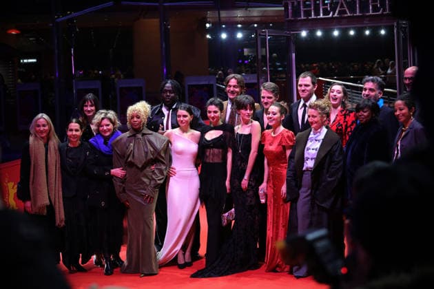 February 16, 2026, Berlin, Germany: Berlinale Festival Director Tricia Tuttle (Front, 3-R) poses with the European Shooting Stars laureates on the red carpet as they attend the 76th Berlin International Film Festival, in Berlin. The 76th Berlinale runs from 12 to 22 February 2026. Berlin Germany  - ZUMAf146 20260216_zip_f146_029 Copyright: xRouzbehxFouladix