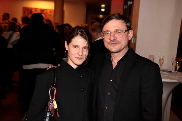 Florian Lukas and his daughter Fiona Lukas at the award ceremony of the Order of the Chevalier for Art and Literature during the Berlinale Soiree Francaise du Cinema at the French Embassy on February 16, 2026 in Berlin Berlinale Soiree Francaise 2026 Award Ceremony of the Order of the Chevalier