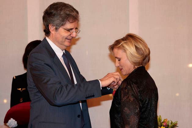Francois Delattre, the French Ambassador and the laureate Daniela Elstner Unifrance Managing Director at the award ceremony of the Order of the Chevalier for Art and Literature during the Berlinale Soiree Francaise du Cinema at the French Embassy on 16 02 2026 in Berlin Berlinale Soiree Francaise 2026 Award Ceremony of the Order of the Chevalier