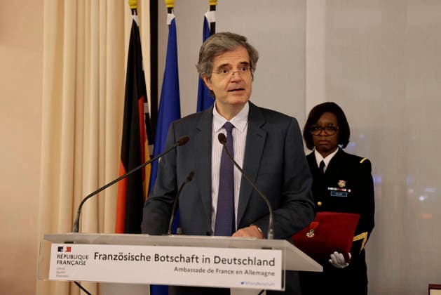 Francois Delattre, the French Ambassador at the award ceremony of the Order of the Chevalier for Art and Literature during the Berlinale Soiree Francaise du Cinema at the French Embassy on February 16, 2026 in Berlin Berlinale Soiree Francaise 2026 Award Ceremony of the Order of the Chevalier