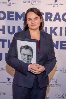 Swjatlana Heorhijeuna Zichanouskaja Tsikhanouskaya Belarusian non-partisan civil rights activist as guest at the Cinema For Peace Gala 2026 at Hotel Adlon Kempinski on 16 02 2026 in Berlin Berlin Germany