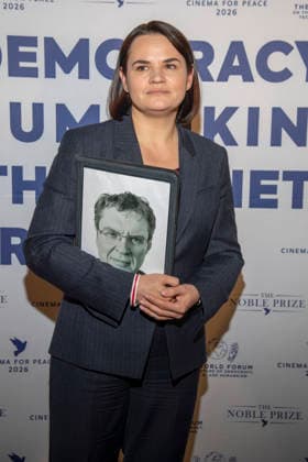 Swjatlana Heorhijeuna Zichanouskaja Tsikhanouskaya Belarusian non-partisan civil rights activist as guest at the Cinema For Peace Gala 2026 at Hotel Adlon Kempinski on 16 02 2026 in Berlin Berlin Germany