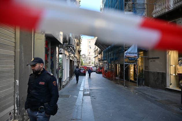 Photo IPP Felice De Martino Naples 17 02 2026 Sannazaro Theater fire pictured the streets adjacent to the theater closed to traffic to allow the flames to be extinguished