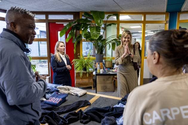 Amsterdam, The Netherlands, 2026-02-17 14:03:59 AMSTERDAM, February 17, 2026, homeless shelter. Queen Maxima visits a homeless shelter in Amsterdam. The visit focuses on support for homeless EU citizens and collaboration between healthcare and supply chain partners. PHOTO: NLBeeld POOL Nieboer Credit: NL Beeld Patrick van Emst  Copyright: xx x
