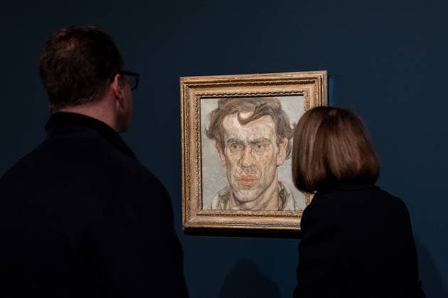 Four Masterpieces from the Lewis Collection on dispaly at Sotheby s New York Visitors look at A Young Painter by Lucian Freud from Four Masterpieces from the Lewis Collection to be auction in London on display during press preview at Sotheby s New York, NY on February 17, 2026. New York New York United States Copyright: LevxRadin
