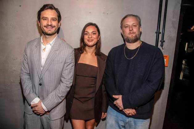 Jaime Krsto Ferkic, Taneshia Abt and Anton Fatoni Schneider as guests at the Traumfabrik Babelsberg and Kreisfilm Party at Fotografiska Berlin at the Berlinale 76 International Film Festival on 17 02 2026 in Berlin Berlin Germany