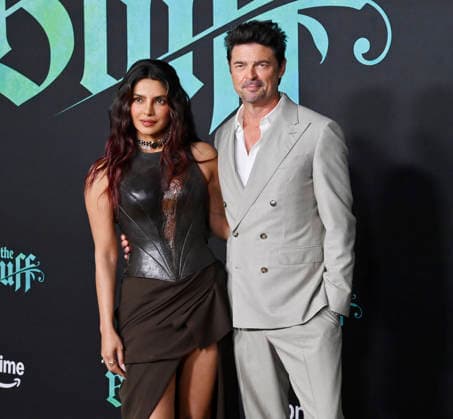Cast members Priyanka Chopra Jonas (L) and Karl Urban attend the world premiere of the motion picture swashbuckler adventure The Bluff at the TCL Chinese Theatre in the Hollywood section of Los Angeles on Tuesday, February 17, 2026. Storyline: A Caribbean woman gets her secret past revealed when her island is invaded by vicious buccaneers.  LAP2026021713 JIMxRUYMEN