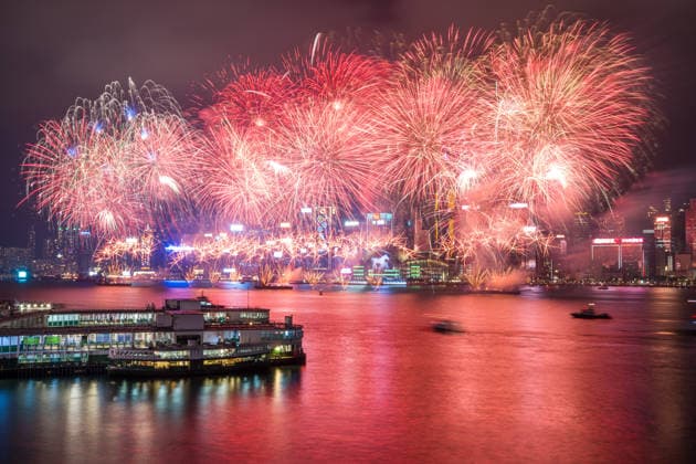 HONGKONG-FIREWORKS LUNAR-NEW-YEAR Fireworks explode over Victoria Harbor during the Lunar New Year fireworks display in Hong Kong, February 18, 2026. Hong Kong welcomes the year of the horse in the zodiac calendar. NEXPHER Vernon Yuen HONG KONG