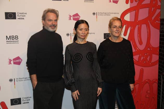 Tobias Pausinger, Chloe Zhao and Nikola Joetze at Berlinale Talents Talk Chloe Zhao In conversation at Radialsystem Kulturzentrum in Holzmarktstraße Berlin, 18 02 2026 Copyright: xMatthiasxGränzdörferx