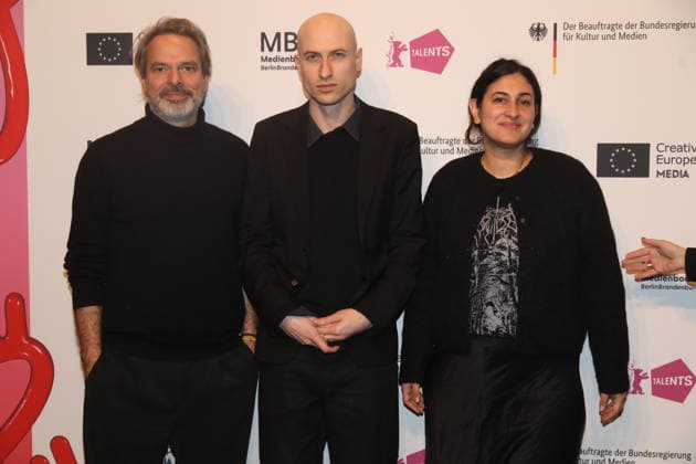 Tobias Pausinger, Daniel Blumberg and Aida Baghernejad at Berlinale Talents Talk Composer™s Talk with Daniel Blumberg at Radialsystem Kulturzentrum in Holzmarktstraße Berlin, 18 02 2026 Copyright: xMatthiasxGränzdörferx