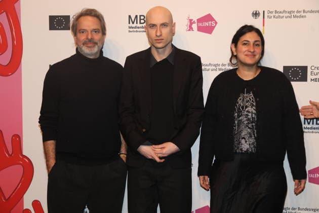 Tobias Pausinger, Daniel Blumberg and Aida Baghernejad at Berlinale Talents Talk Composer™s Talk with Daniel Blumberg at Radialsystem Kulturzentrum in Holzmarktstraße Berlin, 18 02 2026 Copyright: xMatthiasxGränzdörferx