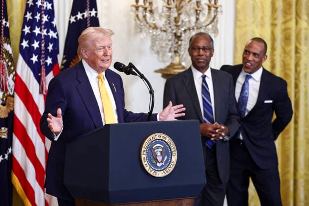 US President Trump speaks at Black History reception US President Donald Trump speaks at a reception for Black History Month in the East Room of the White House in Washington, DC, USA, 18 February 2026. The event comes less than two weeks after President Trump’s Truth Social account shared a racist video of former President Barack Obama and former First Lady Michelle Obama. Photo by JIM LO SCALZO Pool ABACAPRESS.COM WASHINGTON DC United States  Copyright: xPool ABACAx