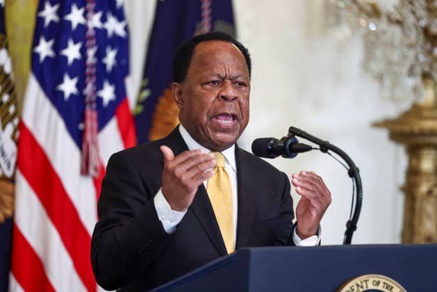 Attorney Leo Terrell speaks at a reception for Black History Month in the East Room of the White House in Washington, DC on Wednesday, February 18, 2026. The event comes less than two weeks after President Trump s Truth Social account shared a racist video of former President Barack Obama and former First Lady Michelle Obama.  WASP20260218108 JIMxLOxSCALZO