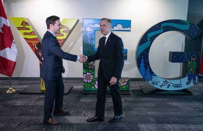 February 18, 2026, Edmonton, Ab, CANADA: Prime Minister Mark Carney and MP Matt Jeneroux meet in Edmonton after Jeneroux crossed the floor to the Liberals on Wednesday, Feb. 18, 2026. Edmonton CANADA  - ZUMAc35_ 20260218_zaf_c35_246 Copyright: xJasonxFransonx