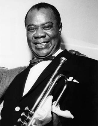 RECORD DATE NOT STATED Louis Armstrong backstage at Finsbury Park Astoria, London 1962 Photo by Brian Foskett EDITORIAL USE ONLY  Copyright: NationalxJazzxArchivex