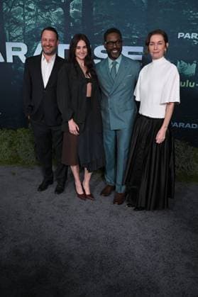 LOS ANGELES, CALIFORNIA FEBRUARY 18 Dan Fogelman, Shailene Woodley, Sterling K Brown and Julianne Nicholson at the premiere of Hulus Paradise Season 2 at Paramount Theatre on February 18, 2026 in Los Angeles, California Credit Michael Mattes AdMedia 453232 2026 02 19  Copyright: xAdMediax STAR_453232_083
