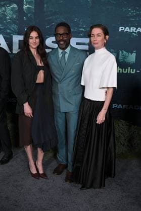 LOS ANGELES, CALIFORNIA FEBRUARY 18 Dan Fogelman, Shailene Woodley, Sterling K Brown and Julianne Nicholson at the premiere of Hulus Paradise Season 2 at Paramount Theatre on February 18, 2026 in Los Angeles, California Credit Michael Mattes AdMedia 453232 2026 02 19  Copyright: xAdMediax STAR_453232_131