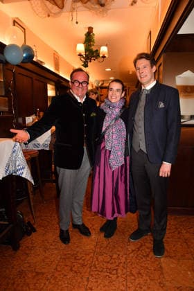 Clemens Baumgärtner with wife Stefanie and Matthias Reinhold Ash Wednesday fish dinner at Franziskaner Munich February 18, 2026