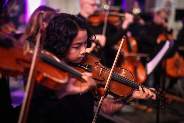 19 02 2026. London, United Kingdom. Her Majesty The Queen, as Patron, during a visit to Sinfonia Smith Square Hall. Her Majesty watched young scholars from the Tri-Borough Music Hub rehearse and perform with the Sinfonia Smith Square Orchestra. In the Crypt, the Queen was shown drawings of the proposed restoration works to create a 21st century performance facility which will allow pioneering education programmes to reach over 10,000 people annually as part of The HallÕs ÔDoors Open Capital ProjectÕ.  Copyright: xAndrewxParsonsx xParsonsxMediax PAR-9188-0004