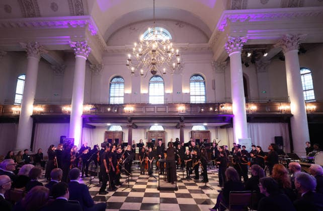 19 02 2026. London, United Kingdom. Her Majesty The Queen, as Patron, during a visit to Sinfonia Smith Square Hall. Her Majesty watched young scholars from the Tri-Borough Music Hub rehearse and perform with the Sinfonia Smith Square Orchestra. In the Crypt, the Queen was shown drawings of the proposed restoration works to create a 21st century performance facility which will allow pioneering education programmes to reach over 10,000 people annually as part of The HallÕs ÔDoors Open Capital ProjectÕ.  Copyright: xAndrewxParsonsx xParsonsxMediax PAR-9188-0024