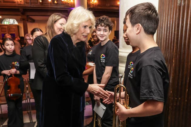19 02 2026. London, United Kingdom. Her Majesty The Queen, as Patron, during a visit to Sinfonia Smith Square Hall. Her Majesty watched young scholars from the Tri-Borough Music Hub rehearse and perform with the Sinfonia Smith Square Orchestra. In the Crypt, the Queen was shown drawings of the proposed restoration works to create a 21st century performance facility which will allow pioneering education programmes to reach over 10,000 people annually as part of The HallÕs ÔDoors Open Capital ProjectÕ.  Copyright: xAndrewxParsonsx xParsonsxMediax PAR-9188-0026