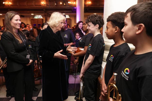19 02 2026. London, United Kingdom. Her Majesty The Queen, as Patron, during a visit to Sinfonia Smith Square Hall. Her Majesty watched young scholars from the Tri-Borough Music Hub rehearse and perform with the Sinfonia Smith Square Orchestra. In the Crypt, the Queen was shown drawings of the proposed restoration works to create a 21st century performance facility which will allow pioneering education programmes to reach over 10,000 people annually as part of The HallÕs ÔDoors Open Capital ProjectÕ.  Copyright: xAndrewxParsonsx xParsonsxMediax PAR-9188-0027