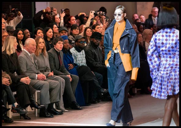 . 19 02 2026. London, United Kingdom. King Charles III at the opening of London Fashion Week, where he sat in the front row to watch the Tolu Coker show, on the day his brother Andrew Mountbatten-Windsor was arrested.  xStephenxLockx xi-Imagesx IIM-26581-0022
