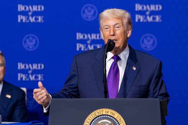 US President Trump hosts first meeting of Board of Peace WASHINGTON, UNITED STATES - FEBRUARY 19: US President Donald Trump makes a speech during the inaugural meeting of the Board of Peace , his new institution focused on progress on Gaza, at the US Institute of Peace in Washington, DC, United States on February 19, 2026. Murat Gok Anadolu Washington United States. Editorial use only. Please get in touch for any other usage.  Copyright: x2026xAnadoluxMuratxGokx