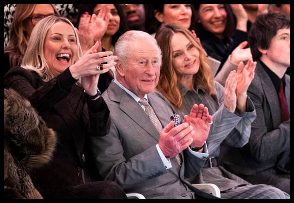 . 19 02 2026. London, United Kingdom. King Charles III at the opening of London Fashion Week, where he sat in the front row to watch the Tolu Coker show, on the day his brother Andrew Mountbatten-Windsor was arrested.  xStephenxLockx xi-Imagesx IIM-26581-0032
