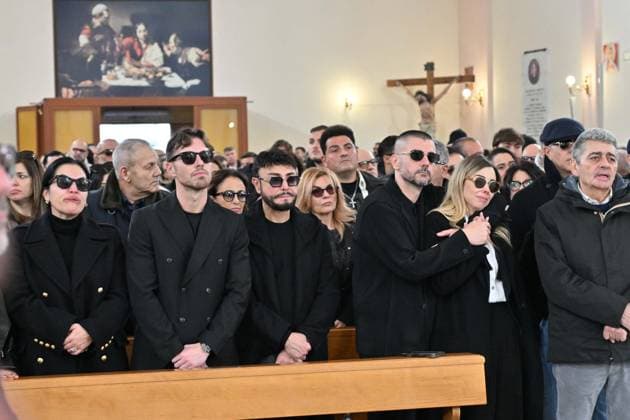 Naples. Funeral of Vincenzo D Agostino, lyricist for Gigi D Alessio, Sal Da Vinci, and many other artists. Pictured: Gigi Finizio and Gianni Fiorellino.  Copyright: xFelicexDexMartinox xipa-agency.netx xFelicexDexMartinox IPA_Agency_IPA71733474