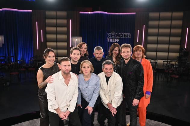 Jessica and Konstantin Streifling, Kevin Kühnert, Natalia Wörner, Susan Link and Micky Beisenherz, Thomas Anders, Amélie van Tass and Thommy Ten and Christine Westermann, l r, as guests on the WDR talk show Kölner Treff