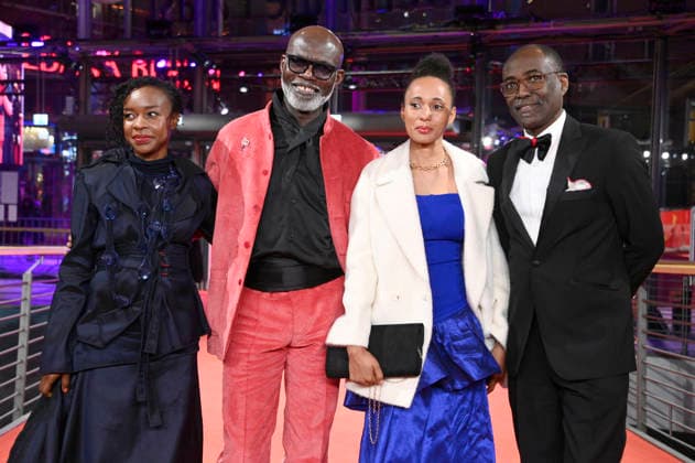 Achouackh Abakar Souleymane, Eriq Ebouaney, Maïmouna Miawama and Mahamat Saleh Haroun at the premiere of the feature film Soumsoum, the Night of the Stars Soumsoum, la nuit des astres at the Berlinale 2026 76 Berlin International Film Festival in the Berlinale Palast Berlin, 19 02 2026 Foto:xN.xKubelkax xFuturexImagex soumsoum_6218