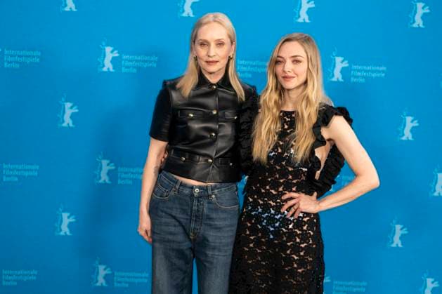 abb Mona Fastvold and Amanda Michelle Seyfried US actress and singer at the photocall for the movie Teh Testament of Ann Lee at the Berlinale 2026 76 Berlin International Film Festival at the Hotel Grand Hyatt in Berlin on February 19, 2026 Berlin Germany