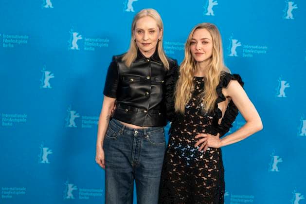 abb Mona Fastvold and Amanda Michelle Seyfried US actress and singer at the photocall for the movie Teh Testament of Ann Lee at the Berlinale 2026 76 Berlin International Film Festival at the Hotel Grand Hyatt in Berlin on February 19, 2026 Berlin Germany