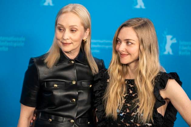 abb Mona Fastvold and Amanda Michelle Seyfried US actress and singer at the photocall for the movie Teh Testament of Ann Lee at the Berlinale 2026 76 Berlin International Film Festival at the Hotel Grand Hyatt in Berlin on February 19, 2026 Berlin Germany