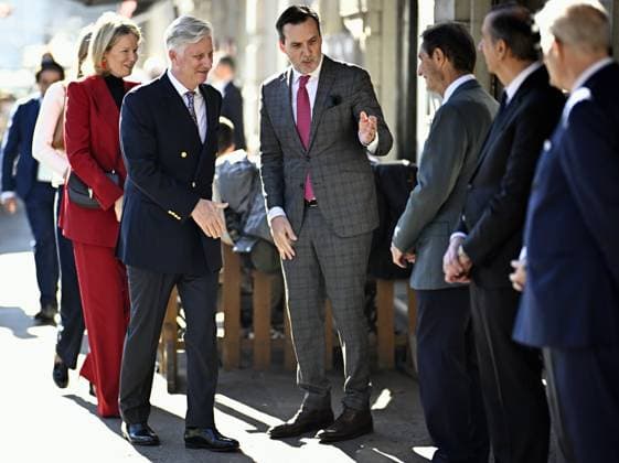 Queen Mathilde of Belgium, King Philippe - Filip of Belgium, Belgian ambassador to Italy, Andy Detaille and Milan City Mayor Giuseppe Sala pictured during a royal visit to the Milano Cortina 2026 Olympic Winter Games, on Friday 20 February 2026 in Milan, Italy. The XXV Winter Olympics take place from 6 to 22 February 2026 in Italy.  JASPERxJACOBS 164314853