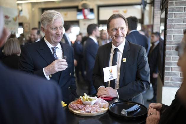 King Philippe - Filip of Belgium and BOIC - COIB chairman Jean-Michel Saive pictured during a royal visit to the Milano Cortina 2026 Olympic Winter Games, on Friday 20 February 2026 in Milan, Italy. The XXV Winter Olympics take place from 6 to 22 February 2026 in Italy.  JASPERxJACOBS 164317268