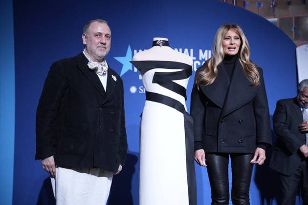 Melania Trump presents her Inaugural Gown - Washington US First Lady Melania Trump presents her 2025 inaugural gown to the Smithsonian First Ladies Collection at the National Museum of American History in Washington on February 20, 2026. The gown, designed by French American fashion and costume designer Herve Pierre, was worn by the First Lady during the 2025 inaugural balls. Photo by Yuri Gripas ABACAPRESS.COM Washington DC United States  Copyright: xGripasxYuri ABACAx