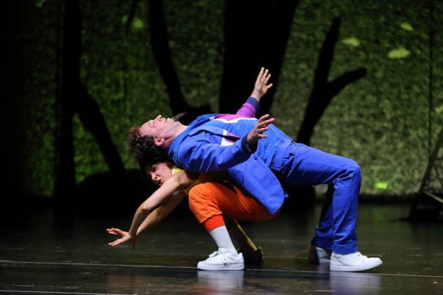 Andrej von Sallwitz and Jessica Cuna during the photo rehearsal for Wolf at the Theater an der Parkaue in Berlin, 20 February 2026 By Sasa Stanisic Directed and choreographed by Raphael Moussa Hillebrand Stage and costumes by Jürgen Kirner Premiere is on 24 February 2026 Theater an der Parkaue Berlin Wolf