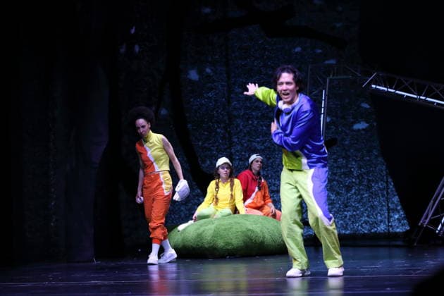 Jessica Cuna, Caroline Erdmann, Homa Faghiri and Jan Tsien Beller, from left, during the photo rehearsal for Wolf at the Theater an der Parkaue in Berlin, 20 February 2026 By Sasa Stanisic Directed and choreographed by Raphael Moussa Hillebrand Stage and costumes by Jürgen Kirner Premiere is on 24 February 2026 Theater an der Parkaue Berlin Wolf