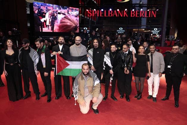 Pro Palestine demonstration at the closing ceremony of the 76th Berlinale International Film Festival on 21 02 2026 in Berlin Berlinale 2026 Closing Ceremony