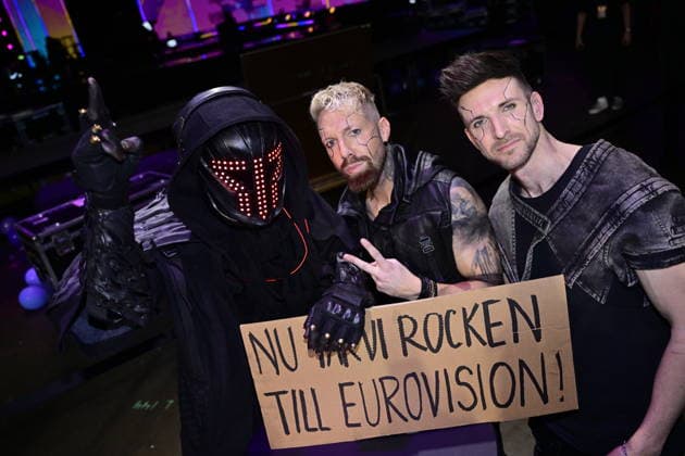 MALMÖ, SWEDEN 20260221 Smash Into Pieces, Apoc, Benjamin Jennebo and Per Bergquist at the press conference after round 4 of Melodifestivalen 2026 in Malmö Arena on Saturday MALMÖ SWEDEN x50090x  Copyright: xJohanxNilsson TTx MELODIFESTIVALEN 2026 MALMÖ WGTgmOsjDNY