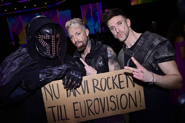 MALMÖ, SWEDEN 20260221 Smash Into Pieces, Apoc, Benjamin Jennebo and Per Bergquist at the press conference after round 4 of Melodifestivalen 2026 in Malmö Arena on Saturday MALMÖ SWEDEN x50090x  Copyright: xJohanxNilsson TTx MELODIFESTIVALEN 2026 MALMÖ hUV7FBsZjD4