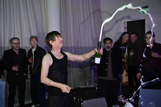 MALMÖ, SWEDEN 20260221 Timo Räisänen sprays champagne at the after-party after round 4 of Melodifestivalen 2026 in Malmö Arena on Saturday MALMÖ SWEDEN x50090x  Copyright: xJohanxNilsson TTx MELODIFESTIVALEN 2026 MALMÖ YSPCx6D6VdY