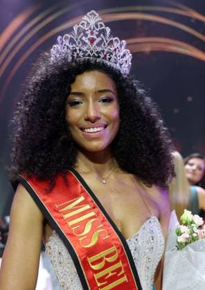 Miss Belgium 2026 Olga Lombardo pictured at the Miss Belgium 2026 beauty contest, at the Plopsa Theatre, in Plopsaland amusement park, Saturday 21 February 2026 in Adinkerke, De Panne.  KURTxDESPLENTER 164481690