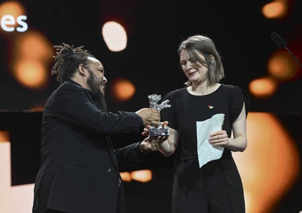 76th Berlin International Film Festival BERLIN, GERMANY - FEBRUARY 21: Genevieve Dulude-de Celles receives the Silver Bear Award for Best Screenplay for her film Nina Roza during the 76th International Berlin International Film Festival (Berlinale) in Berlin, Germany on February 21, 2026. Halil Sagirkaya Anadolu Berlin Germany. Editorial use only. Please get in touch for any other usage.  Copyright: x2026xAnadoluxHalilxSagirkayax