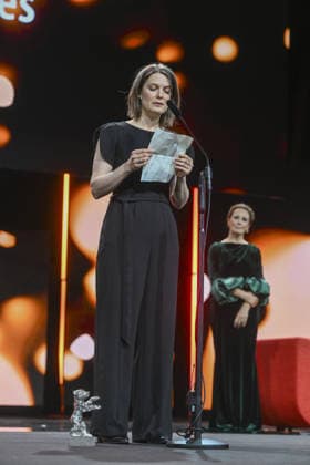76th Berlin International Film Festival BERLIN, GERMANY - FEBRUARY 21: Genevieve Dulude-de Celles receives the Silver Bear Award for Best Screenplay for her film Nina Roza during the 76th International Berlin International Film Festival (Berlinale) in Berlin, Germany on February 21, 2026. Halil Sagirkaya Anadolu Berlin Germany. Editorial use only. Please get in touch for any other usage.  Copyright: x2026xAnadoluxHalilxSagirkayax